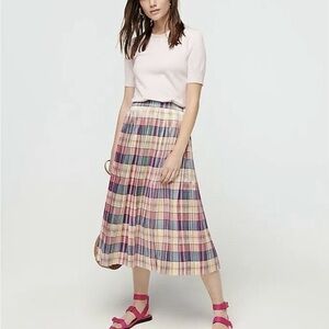 J crew Pleated midi skirt, vibrant shimmering plaid, 6